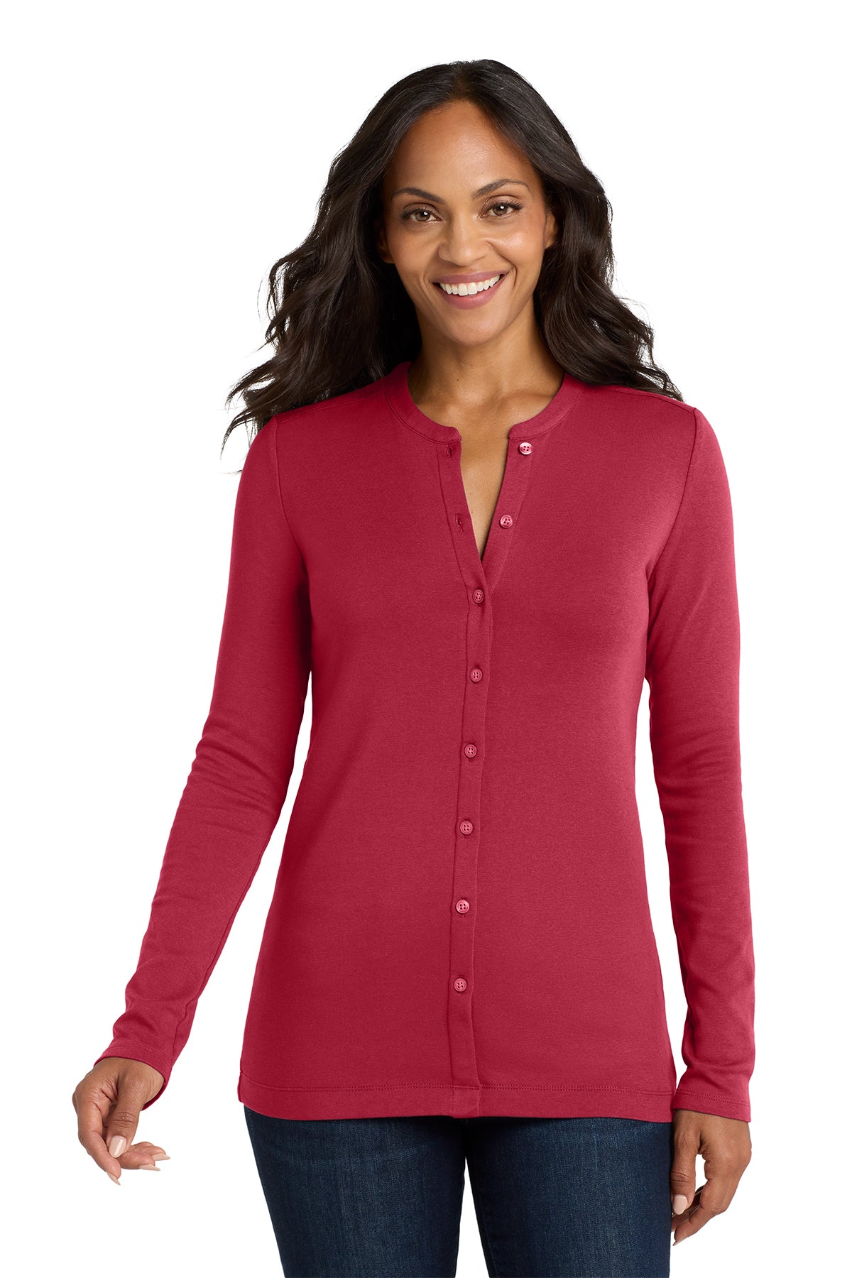 Embroidered Port Authority® Women's Concept Stretch Button-Front Cardigan