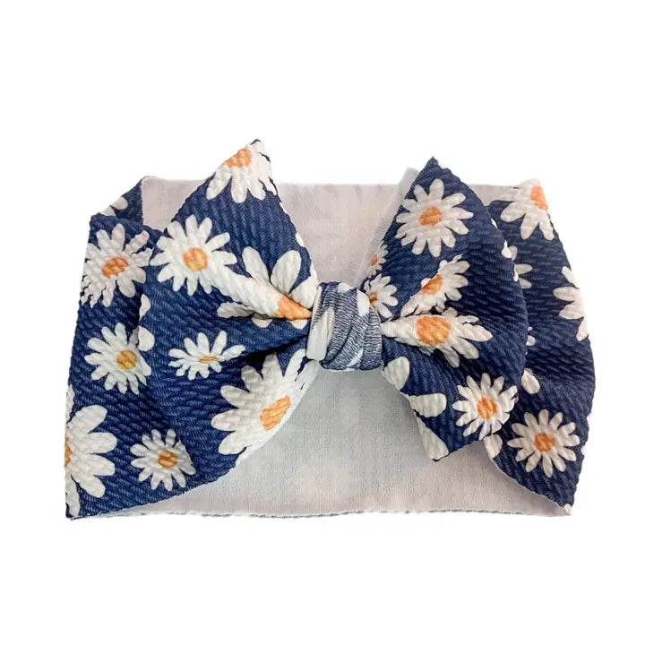 Navy Daisy Baby Headwrap Bow