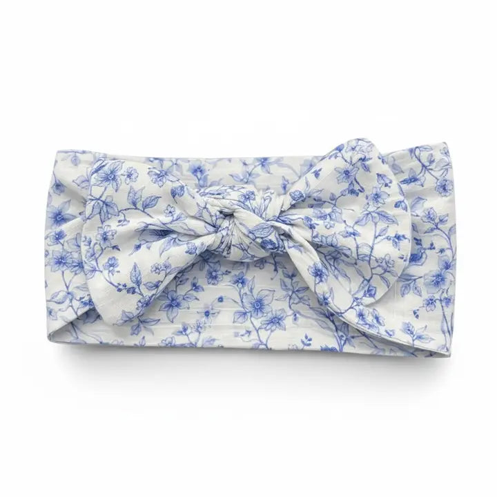 Blue Vintage Floral Bamboo Bow