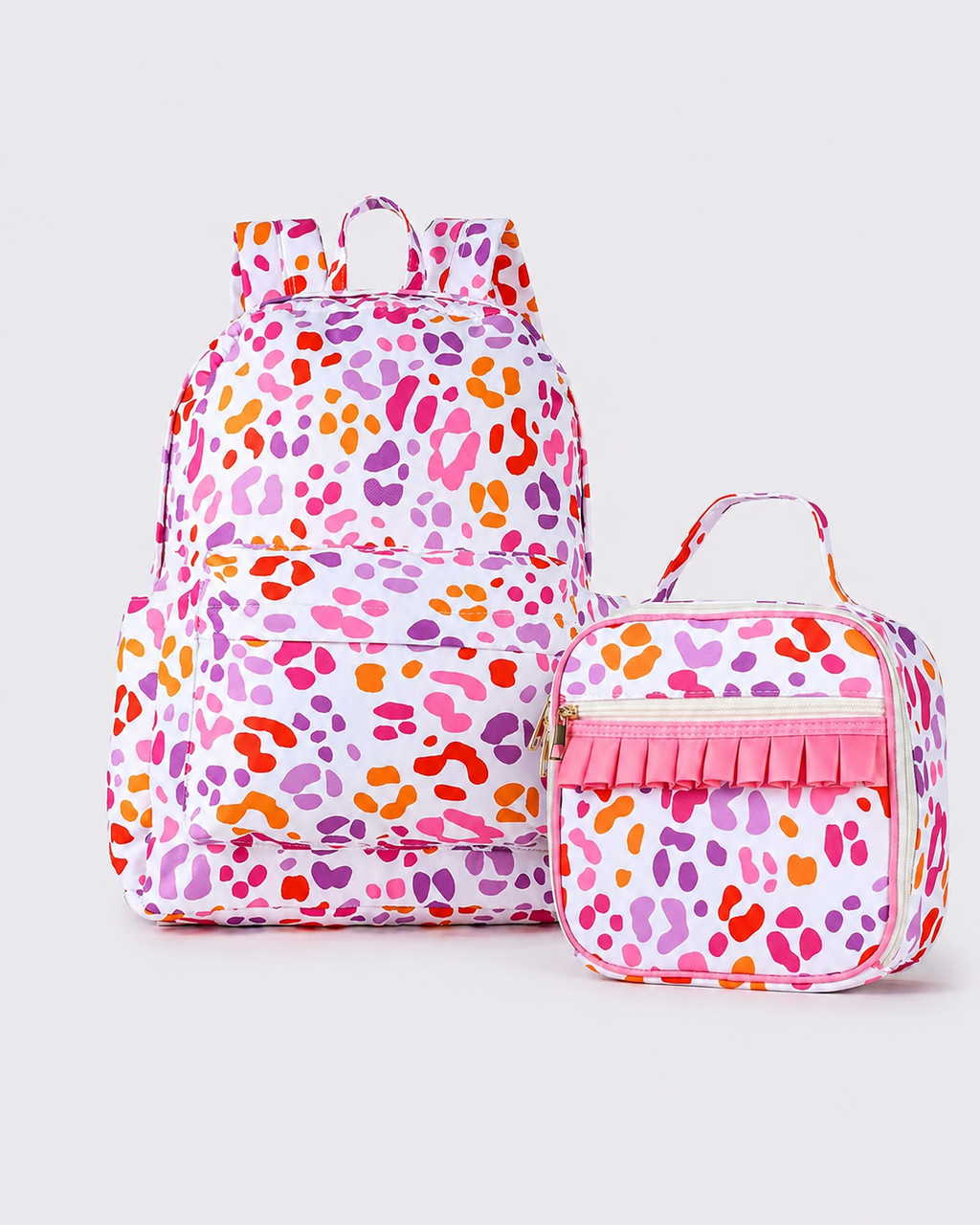 Personalized Cheetah Printed Kids Girls Backpack & Lunchbox Bundle