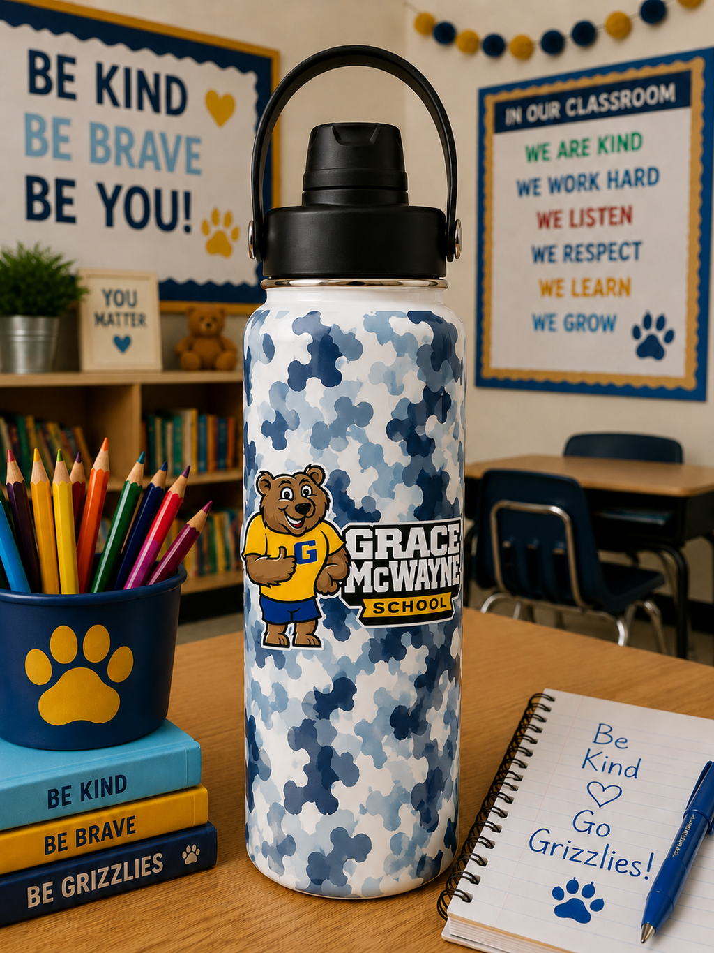 GM Personalized Grace McWayne Camo Mascot Water Bottle