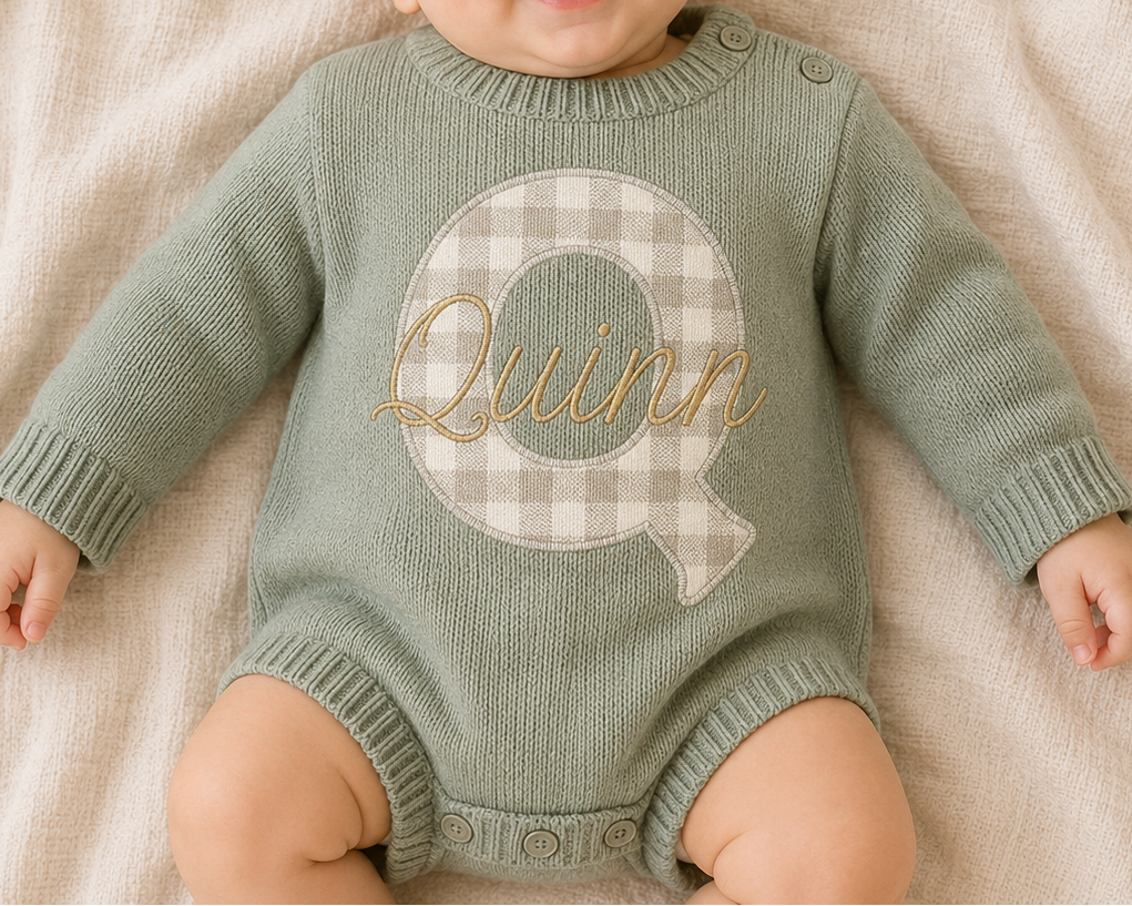 Personalized Applique Knit Non-Ruffle Romper