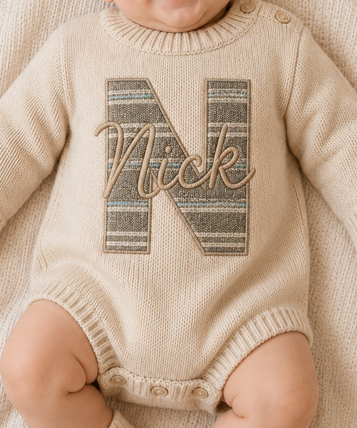 Personalized Applique Knit Non-Ruffle Romper