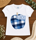 Boys' Puff Sleeve Tee – Plaid Apple Name Tag Appliqué