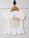 Girls' Puff Sleeve Tee – Plaid Apple Name Tag Appliqué