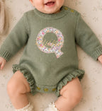 Personalized Applique Knit Ruffle Romper