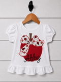 Girls' Ruffle Tee – Apple with Bow Appliqué
