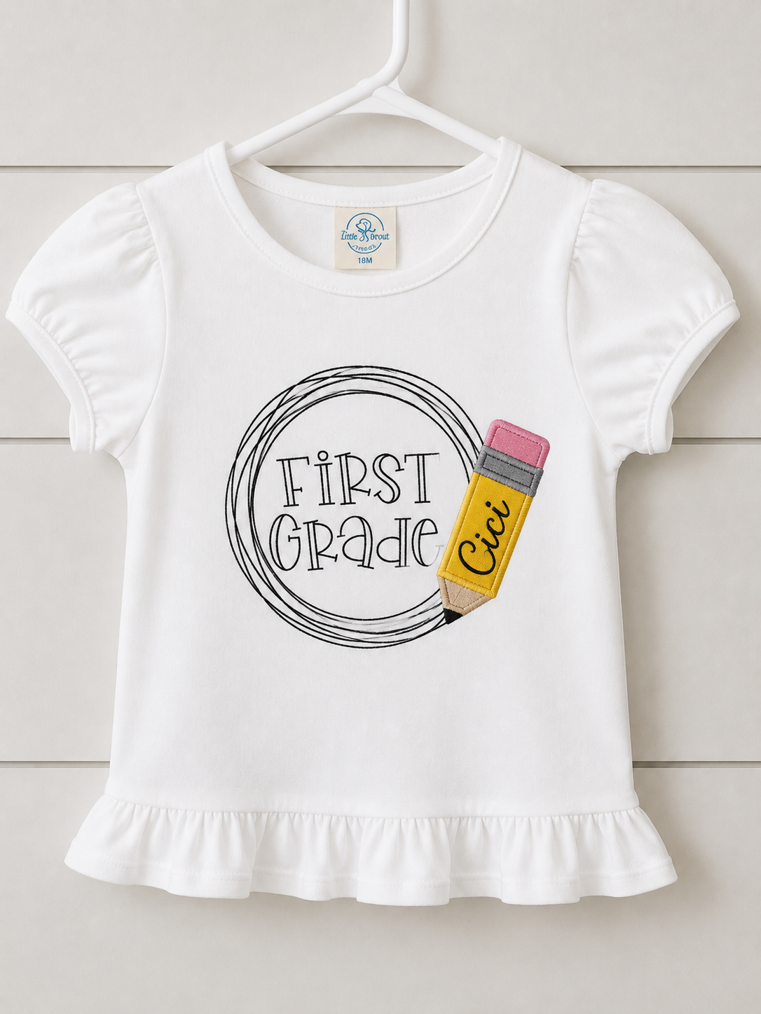 Girls' Ruffle Tee – Grade Level Pencil Appliqué