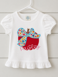 Girls' Ruffle Tee – Apple with Bow Appliqué