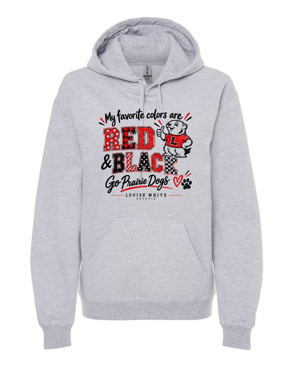 LW Youth/Adult LW Red and Black Midweight Hooded Sweatshirt