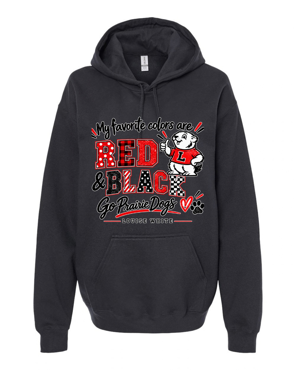 LW Youth/Adult LW Red and Black Midweight Hooded Sweatshirt